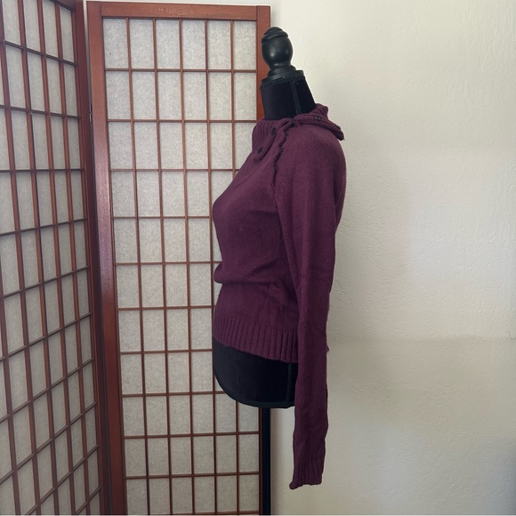 Y2K LF Purple Asymmetrical Button Up Cozy Turtleneck Sweater - Picture 4 of 10